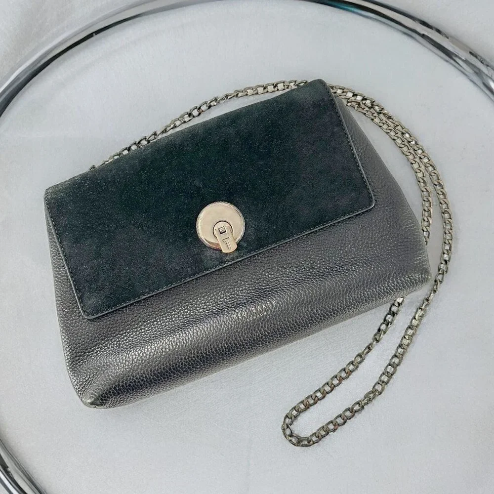 Ted Baker Black Pebbled Leather and Suede Crossbody Shoulder Bag